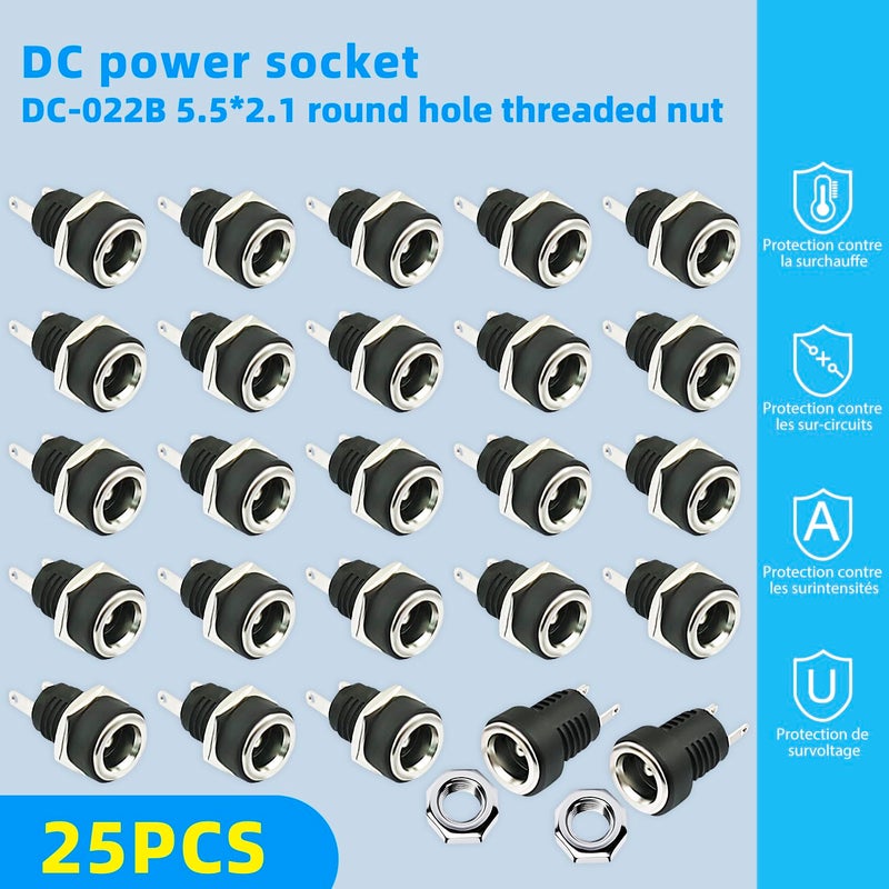 CenryKay 25PCS 5.5mmx2.1mm 2 Pins DC Power Jack Female Panel Mount Connector with Hex Washer - Image 4